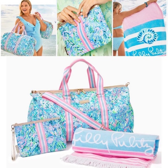 Lilly Pulitzer Handbags - Lilly Pullitzer GWP Full Set Weekender Duffel Bag/Oversize Beach Towel/Pouch NWT